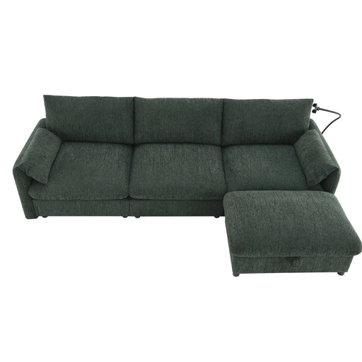 [VIDEO+NEW]96.5'' Chenille Sectional Sofa with Storage Ottoman and Pockets,Adjustable Phone Holder,Wide Seat,4 Seat L Shaped Couch Set,Comfy Sofa with USB Charger for Living Room,Apartment,3 Colors Default -DTYStore