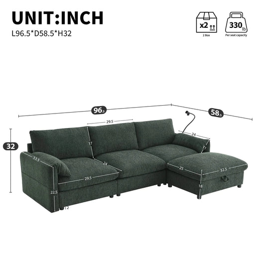 [VIDEO+NEW]96.5'' Chenille Sectional Sofa with Storage Ottoman and Pockets,Adjustable Phone Holder,Wide Seat,4 Seat L Shaped Couch Set,Comfy Sofa with USB Charger for Living Room,Apartment,3 Colors Default -DTYStore