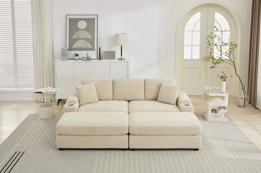 [VIDEO/New]Combination Modular Convertible Sectional Sofa Bed Set,Armrest storage, Stainless steel cup holder, USB, Upholstered Sofa, Deep Seat, Living Room, Loft, Apartment, Office, 2 Colors Default -DTYStore