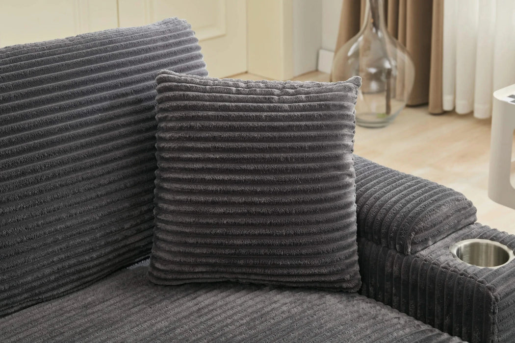 [VIDEO/New]Combination Modular Convertible Sectional Sofa Bed Set,Armrest storage, Stainless steel cup holder, USB, Upholstered Sofa, Deep Seat, Living Room, Loft, Apartment, Office, 2 Colors Default -DTYStore