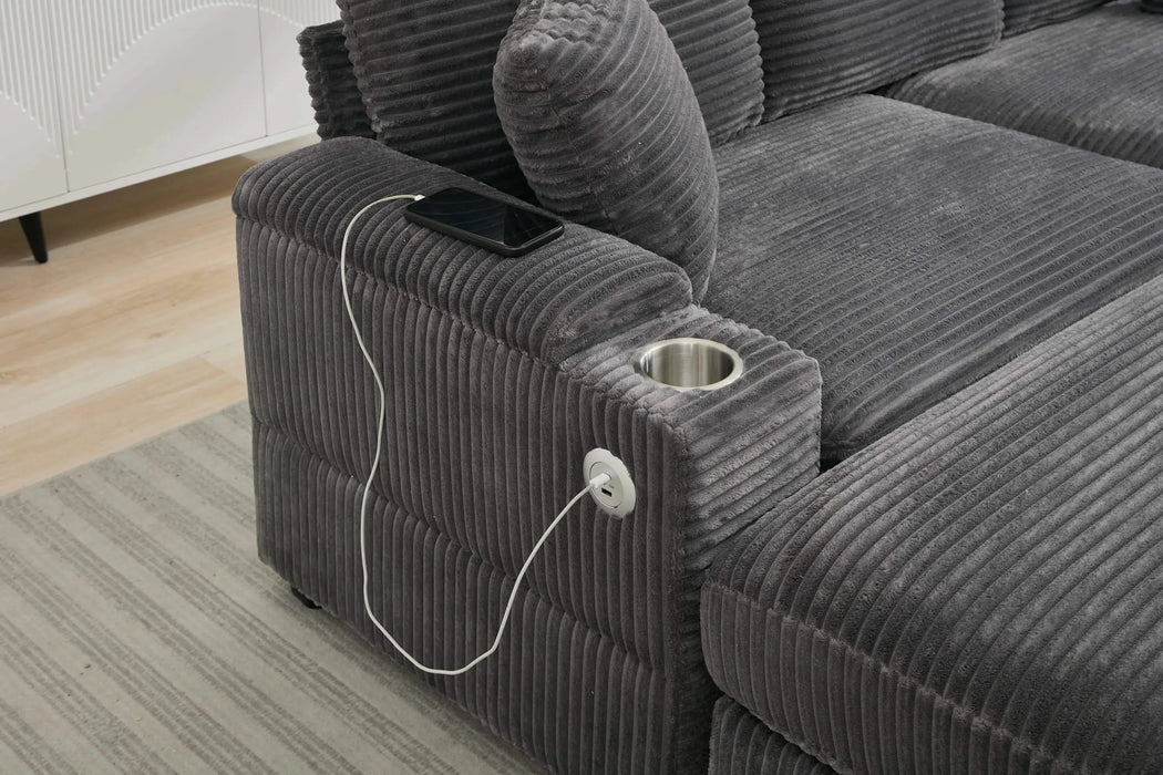 [VIDEO/New]Combination Modular Convertible Sectional Sofa Bed Set,Armrest storage, Stainless steel cup holder, USB, Upholstered Sofa, Deep Seat, Living Room, Loft, Apartment, Office, 2 Colors Default -DTYStore