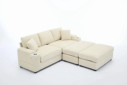 [VIDEO/New]Combination Modular Convertible Sectional Sofa Bed Set,Armrest storage, Stainless steel cup holder, USB, Upholstered Sofa, Deep Seat, Living Room, Loft, Apartment, Office, 2 Colors Default -DTYStore