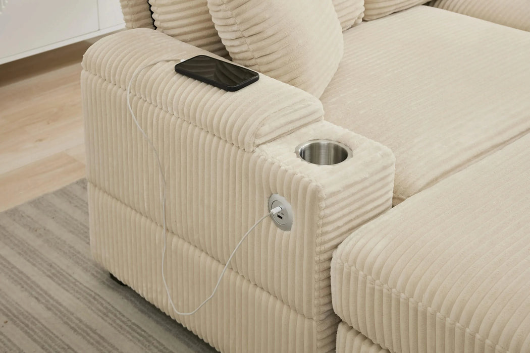 [VIDEO/New]Combination Modular Convertible Sectional Sofa Bed Set,Armrest storage, Stainless steel cup holder, USB, Upholstered Sofa, Deep Seat, Living Room, Loft, Apartment, Office, 2 Colors Default -DTYStore