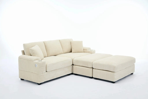 [VIDEO/New]Combination Modular Convertible Sectional Sofa Bed Set,Armrest storage, Stainless steel cup holder, USB, Upholstered Sofa, Deep Seat, Living Room, Loft, Apartment, Office, 2 Colors Default -DTYStore