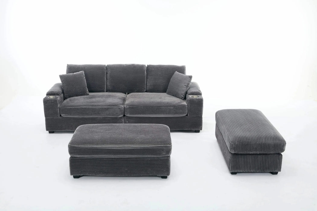 [VIDEO/New]Combination Modular Convertible Sectional Sofa Bed Set,Armrest storage, Stainless steel cup holder, USB, Upholstered Sofa, Deep Seat, Living Room, Loft, Apartment, Office, 2 Colors Default -DTYStore