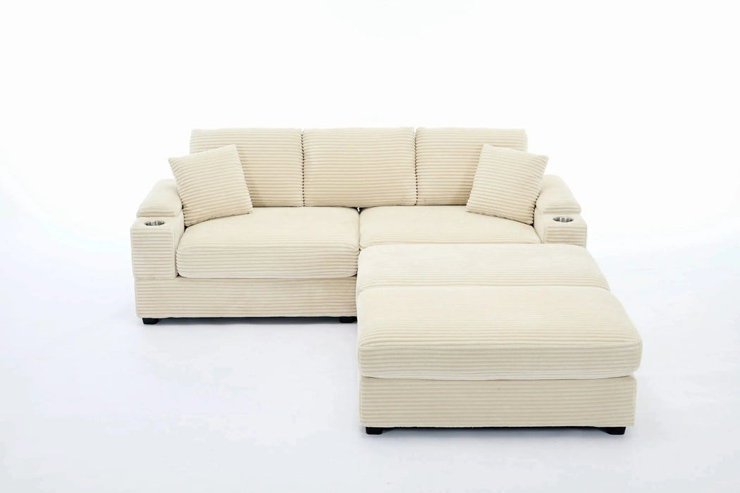 [VIDEO/New]Combination Modular Convertible Sectional Sofa Bed Set,Armrest storage, Stainless steel cup holder, USB, Upholstered Sofa, Deep Seat, Living Room, Loft, Apartment, Office, 2 Colors Default -DTYStore