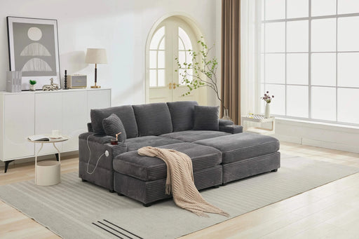 [VIDEO/New]Combination Modular Convertible Sectional Sofa Bed Set,Armrest storage, Stainless steel cup holder, USB, Upholstered Sofa, Deep Seat, Living Room, Loft, Apartment, Office, 2 Colors Default -DTYStore