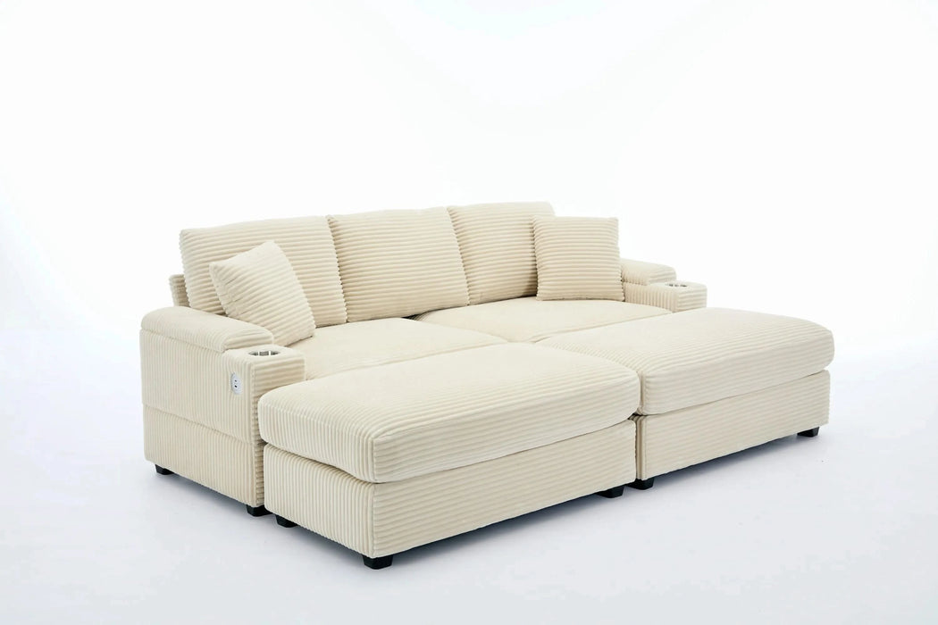 [VIDEO/New]Combination Modular Convertible Sectional Sofa Bed Set,Armrest storage, Stainless steel cup holder, USB, Upholstered Sofa, Deep Seat, Living Room, Loft, Apartment, Office, 2 Colors Default -DTYStore