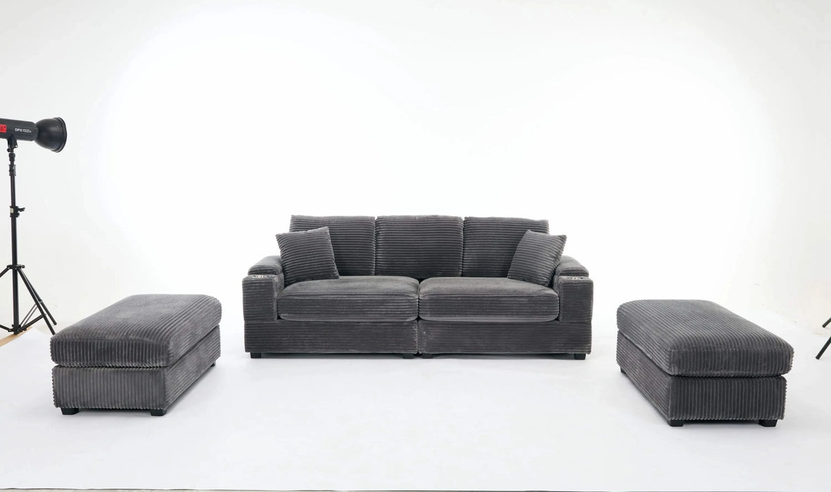 [VIDEO/New]Combination Modular Convertible Sectional Sofa Bed Set,Armrest storage, Stainless steel cup holder, USB, Upholstered Sofa, Deep Seat, Living Room, Loft, Apartment, Office, 2 Colors Default -DTYStore