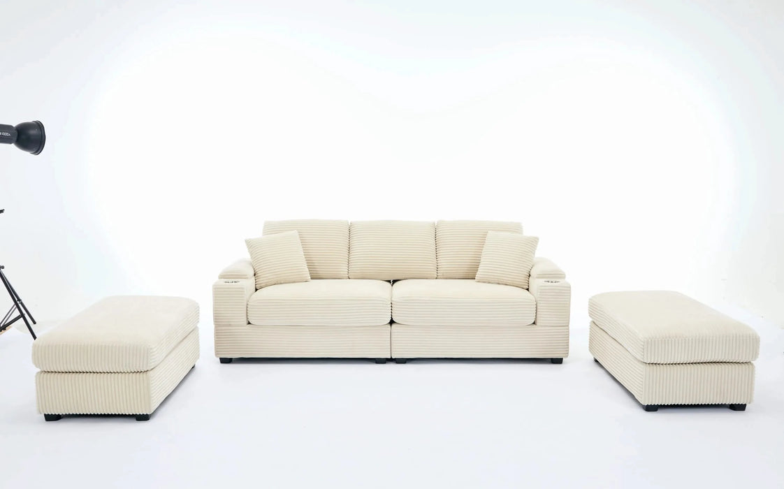 [VIDEO/New]Combination Modular Convertible Sectional Sofa Bed Set,Armrest storage, Stainless steel cup holder, USB, Upholstered Sofa, Deep Seat, Living Room, Loft, Apartment, Office, 2 Colors Default -DTYStore