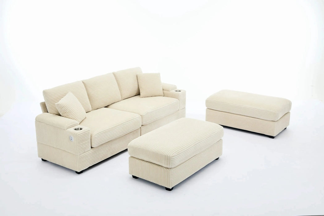 [VIDEO/New]Combination Modular Convertible Sectional Sofa Bed Set,Armrest storage, Stainless steel cup holder, USB, Upholstered Sofa, Deep Seat, Living Room, Loft, Apartment, Office, 2 Colors Default -DTYStore