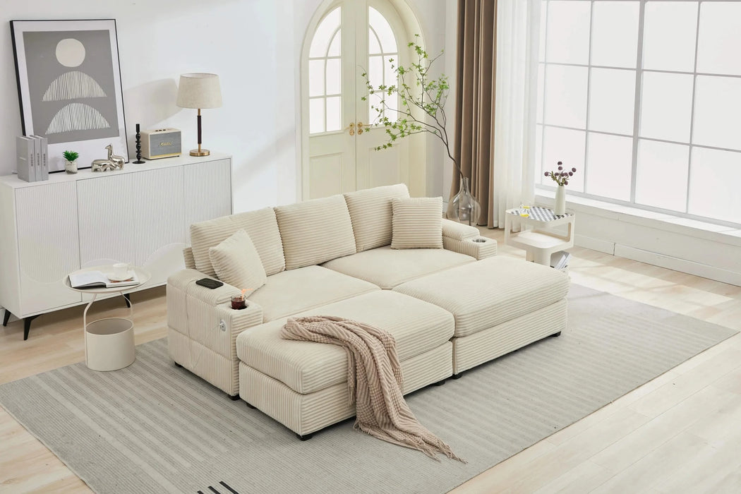 [VIDEO/New]Combination Modular Convertible Sectional Sofa Bed Set,Armrest storage, Stainless steel cup holder, USB, Upholstered Sofa, Deep Seat, Living Room, Loft, Apartment, Office, 2 Colors Default -DTYStore