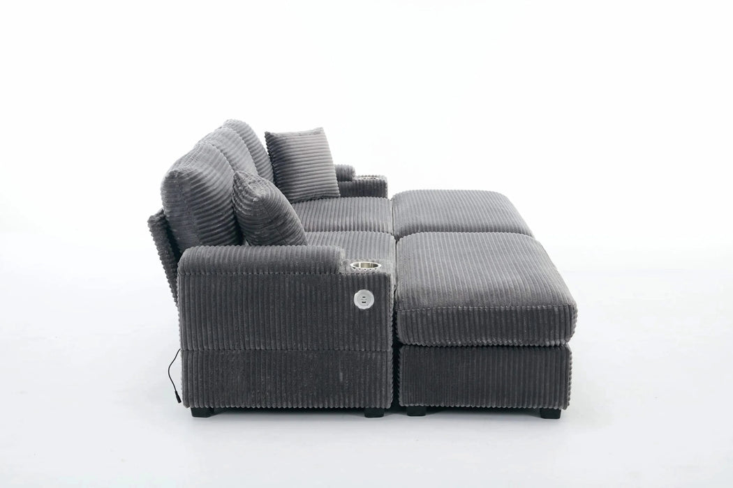 [VIDEO/New]Combination Modular Convertible Sectional Sofa Bed Set,Armrest storage, Stainless steel cup holder, USB, Upholstered Sofa, Deep Seat, Living Room, Loft, Apartment, Office, 2 Colors Default -DTYStore