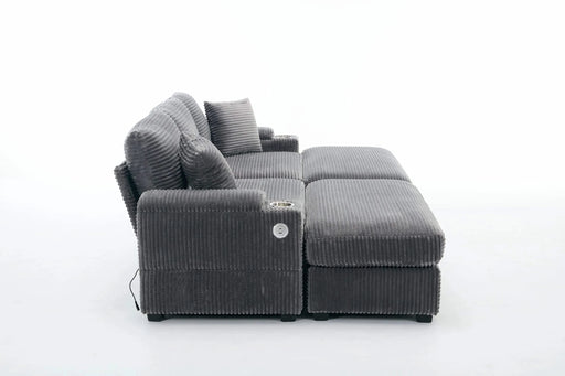 [VIDEO/New]Combination Modular Convertible Sectional Sofa Bed Set,Armrest storage, Stainless steel cup holder, USB, Upholstered Sofa, Deep Seat, Living Room, Loft, Apartment, Office, 2 Colors Default -DTYStore