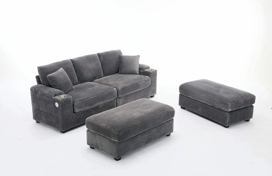 [VIDEO/New]Combination Modular Convertible Sectional Sofa Bed Set,Armrest storage, Stainless steel cup holder, USB, Upholstered Sofa, Deep Seat, Living Room, Loft, Apartment, Office, 2 Colors Default -DTYStore