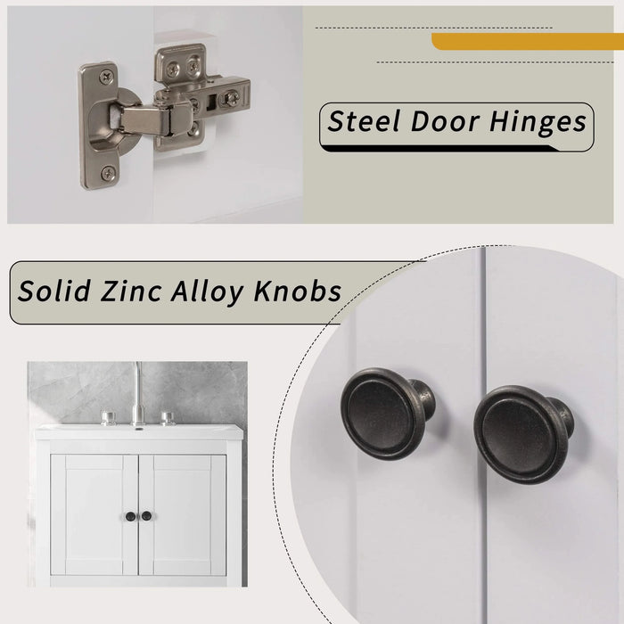 [VIDEO] 24' White Modern Sleek Bathroom Vanity Elegant Ceramic Sink with Solid Wood Frame Open Style Shelf Default -DTYStore