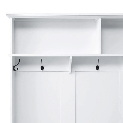 [VIDEO provided] ON-TREND Modern Style Hall Tree with Storage Cabinet and 2 Large Drawers, Widen Mudroom Bench with 5 Coat Hooks, White Default -DTYStore