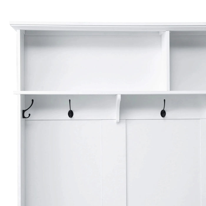 [VIDEO provided] ON-TREND Modern Style Hall Tree with Storage Cabinet and 2 Large Drawers, Widen Mudroom Bench with 5 Coat Hooks, White Default -DTYStore