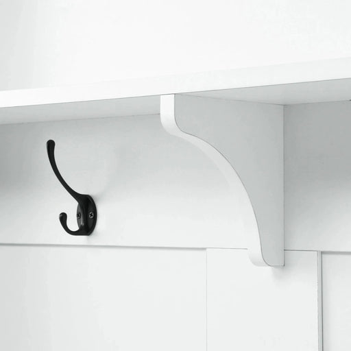 [VIDEO provided] ON-TREND Modern Style Hall Tree with Storage Cabinet and 2 Large Drawers, Widen Mudroom Bench with 5 Coat Hooks, White Default -DTYStore