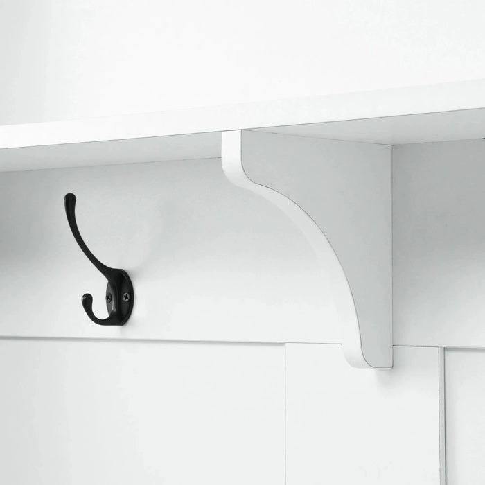[VIDEO provided] ON-TREND Modern Style Hall Tree with Storage Cabinet and 2 Large Drawers, Widen Mudroom Bench with 5 Coat Hooks, White Default -DTYStore