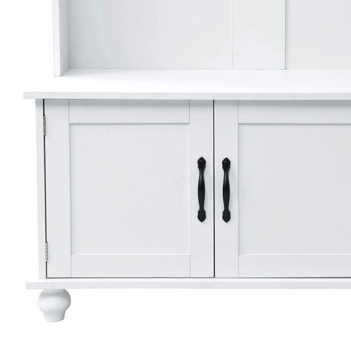 [VIDEO provided] ON-TREND Modern Style Hall Tree with Storage Cabinet and 2 Large Drawers, Widen Mudroom Bench with 5 Coat Hooks, White Default -DTYStore