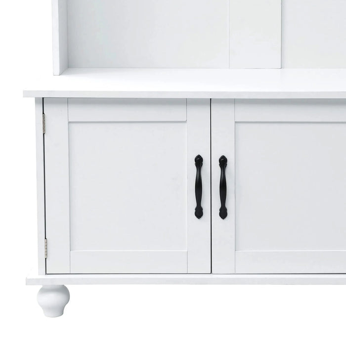 [VIDEO provided] ON-TREND Modern Style Hall Tree with Storage Cabinet and 2 Large Drawers, Widen Mudroom Bench with 5 Coat Hooks, White Default -DTYStore