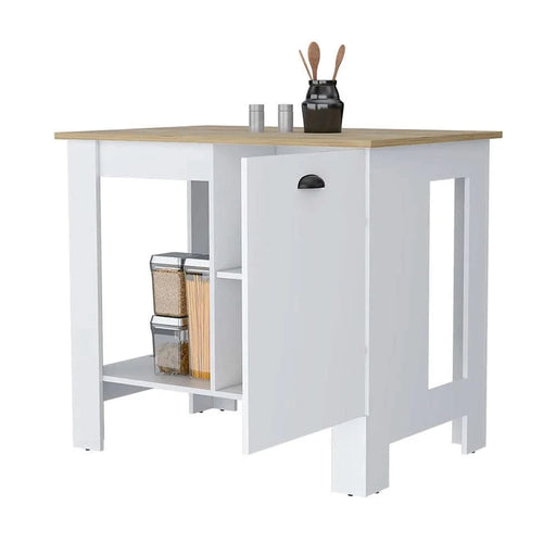 Vancouver 1-Door Kitchen Island with Open Shelf White and Macadamia Default -DTYStore