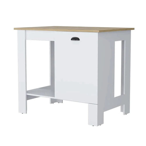 Vancouver 1-Door Kitchen Island with Open Shelf White and Macadamia Default -DTYStore