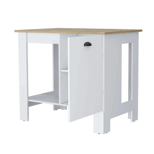 Vancouver 1-Door Kitchen Island with Open Shelf White and Macadamia Default -DTYStore