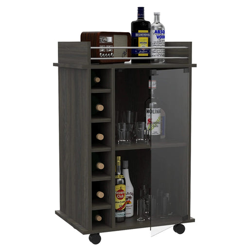 Vegas Bar Cart, Two Tier Cabinet With Glass Door, Six Cubbies For Liquor Default -DTYStore