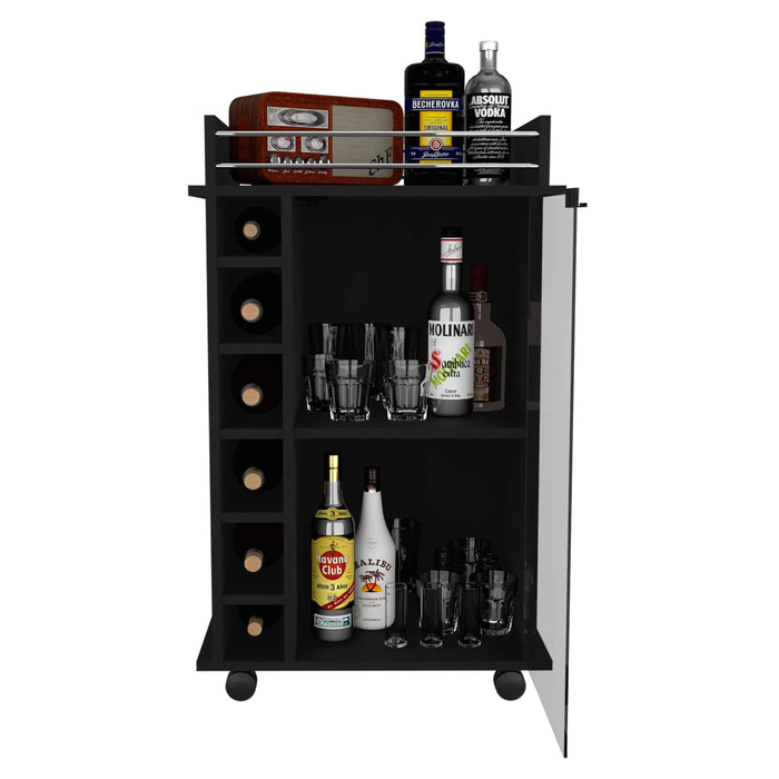Vegas Bar Cart, Two Tier Cabinet With Glass Door, Six Cubbies For Liquor Default -DTYStore