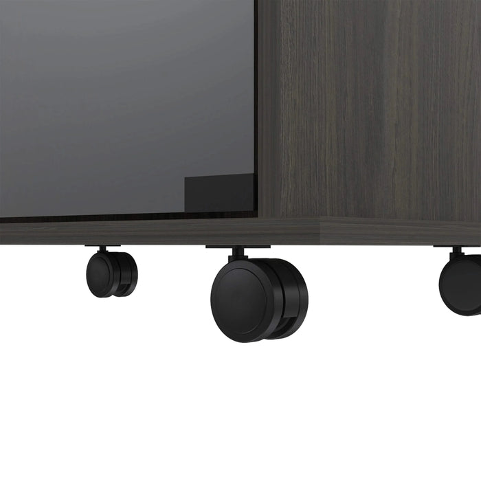 Vegas Bar Cart, Two Tier Cabinet With Glass Door, Six Cubbies For Liquor Default -DTYStore