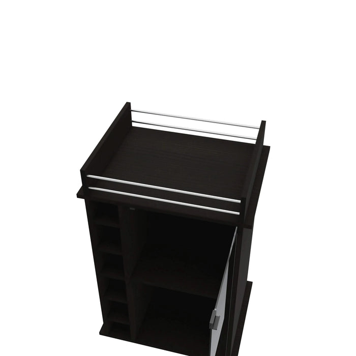 Vegas Bar Cart, Two Tier Cabinet With Glass Door, Six Cubbies For Liquor Default -DTYStore