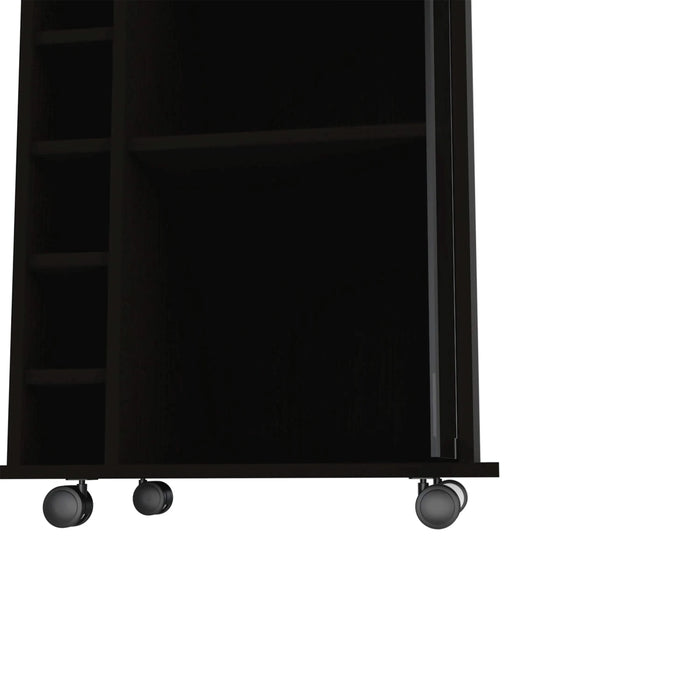 Vegas Bar Cart, Two Tier Cabinet With Glass Door, Six Cubbies For Liquor Default -DTYStore