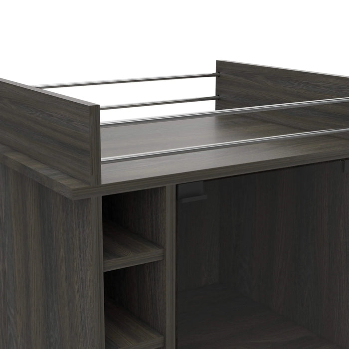 Vegas Bar Cart, Two Tier Cabinet With Glass Door, Six Cubbies For Liquor Default -DTYStore