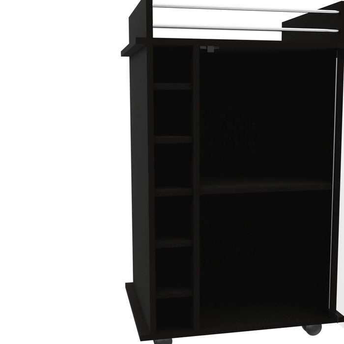 Vegas Bar Cart, Two Tier Cabinet With Glass Door, Six Cubbies For Liquor Default -DTYStore