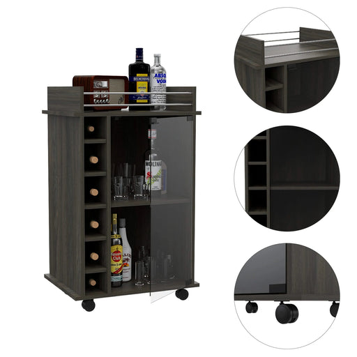 Vegas Bar Cart, Two Tier Cabinet With Glass Door, Six Cubbies For Liquor Default -DTYStore