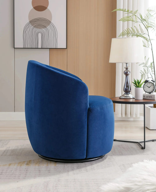 Velvet Fabric Swivel Accent Armchair Barrel Chair With Black Powder Coating Metal Ring,Blue Default -DTYStore