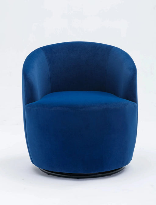 Velvet Fabric Swivel Accent Armchair Barrel Chair With Black Powder Coating Metal Ring,Blue Default -DTYStore
