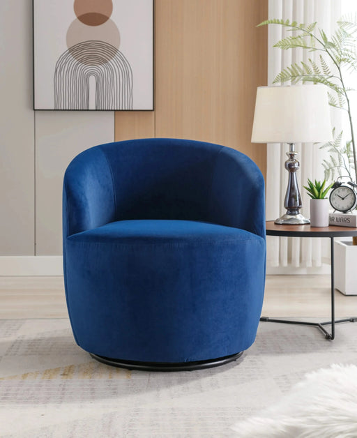Velvet Fabric Swivel Accent Armchair Barrel Chair With Black Powder Coating Metal Ring,Blue Default -DTYStore