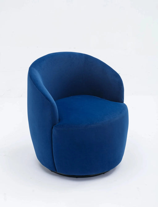 Velvet Fabric Swivel Accent Armchair Barrel Chair With Black Powder Coating Metal Ring,Blue Default -DTYStore