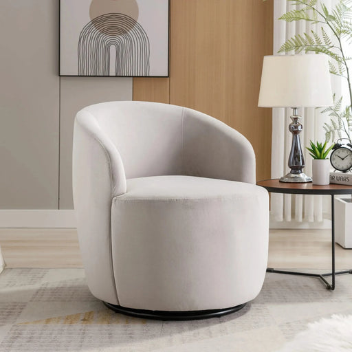Velvet Fabric Swivel Accent Armchair Barrel Chair With Black Powder Coating Metal Ring,Gray Default -DTYStore