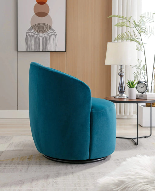 Velvet Fabric Swivel Accent Armchair Barrel Chair With Black Powder Coating Metal Ring,Teal Default -DTYStore