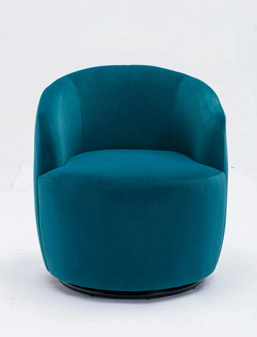 Velvet Fabric Swivel Accent Armchair Barrel Chair With Black Powder Coating Metal Ring,Teal Default -DTYStore