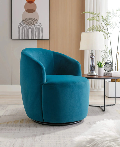 Velvet Fabric Swivel Accent Armchair Barrel Chair With Black Powder Coating Metal Ring,Teal Default -DTYStore