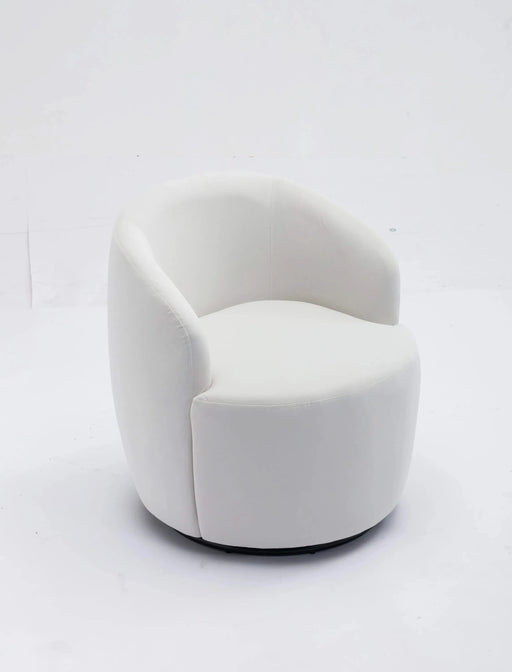 Velvet Fabric Swivel Accent Armchair Barrel Chair With Black Powder Coating Metal Ring,White Default -DTYStore