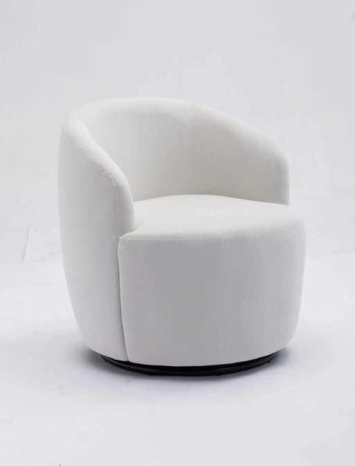 Velvet Fabric Swivel Accent Armchair Barrel Chair With Black Powder Coating Metal Ring,White Default -DTYStore