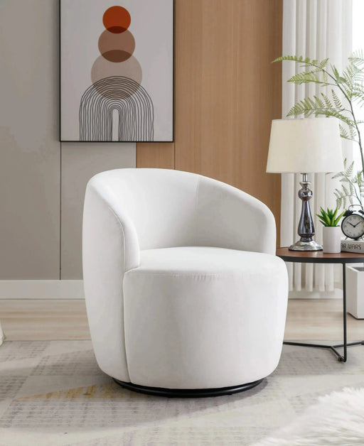 Velvet Fabric Swivel Accent Barrel Armchair with Black Powder Coated Metal Ring-DTYStore