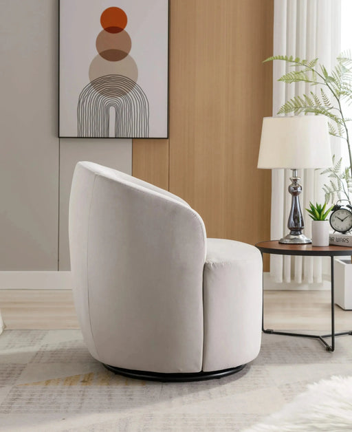 Velvet Fabric Swivel Accent Barrel Armchair with Black Powder Coated Metal Ring-DTYStore