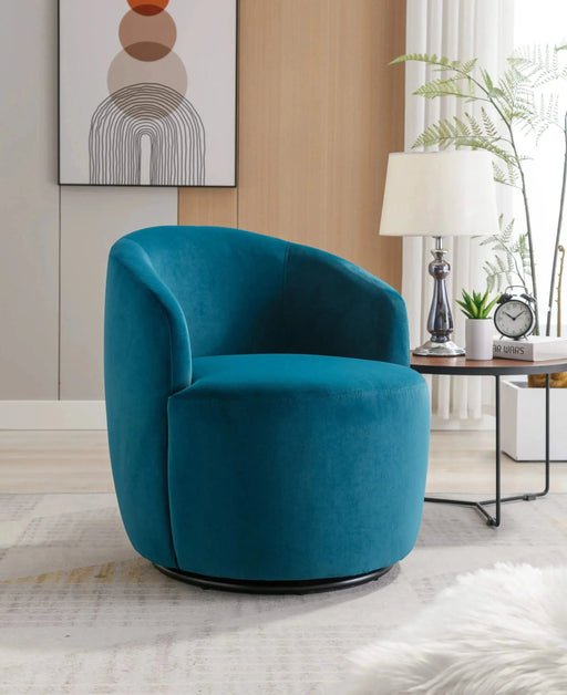 Velvet Fabric Swivel Accent Barrel Armchair with Black Powder Coated Metal Ring-DTYStore